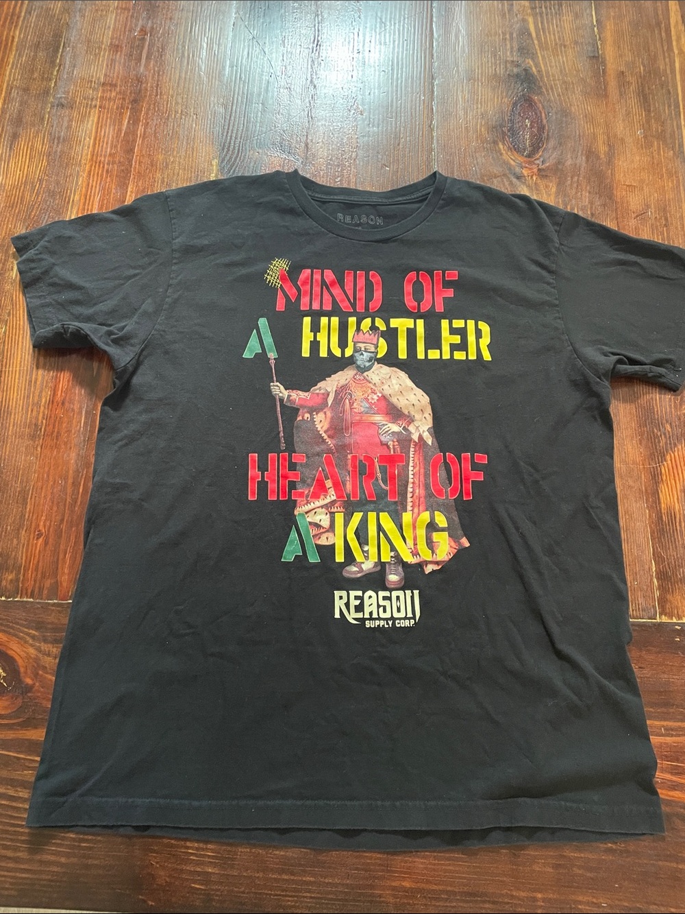 Reason Black Short-Sleeve Graphic Tee with Red, Yellow & Green Print